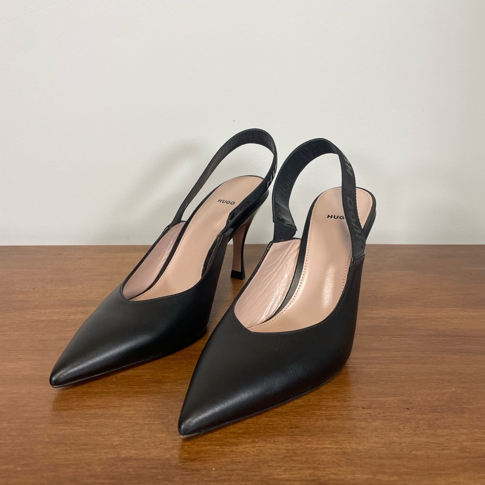 HUGO by Hugo Boss Women's Elegant Black Lether Slingback Heels